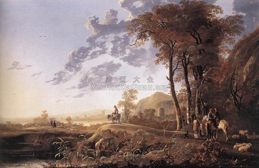 Evening landscape With Horsemen And Shepherds - 阿尔伯特·库普